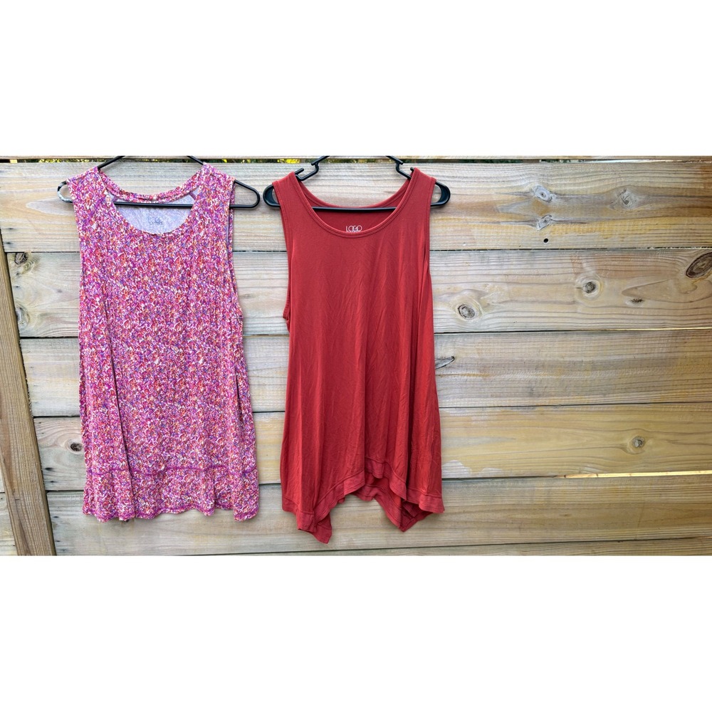 LOGO by Lori Goldstein Layers Tank Top Set 2pc Rust Orange Pink Floral 1X